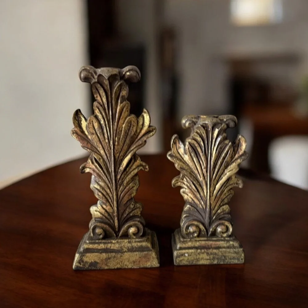 Elegant Gold Leaf Candle Holders a pair of vintage acanthus leaf